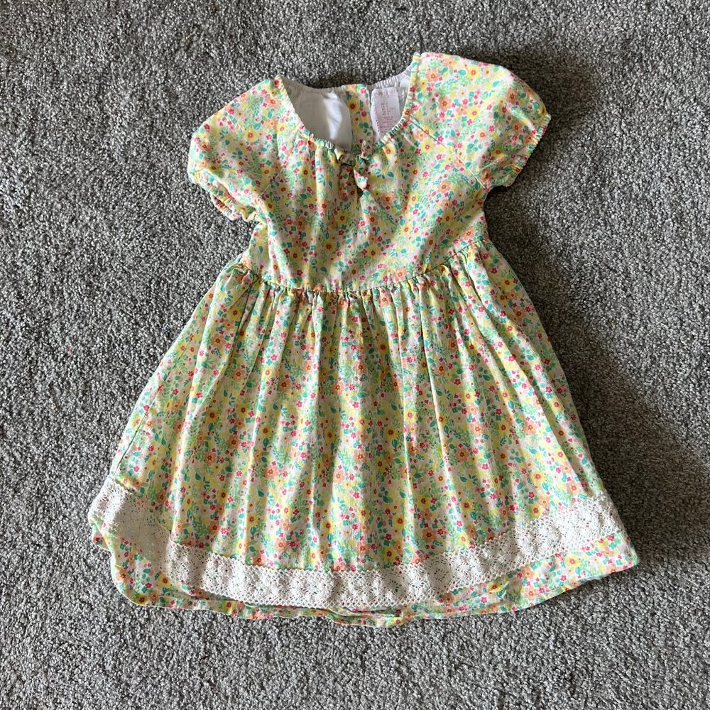 Sabby chic dress girls 5 white pink green floral‎ flowy lace summer cottagecore